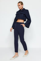 Trendyolmilla Lacivert Basic Cigarette Dar Paça Dokuma Kumaş Pantolon TWOSS19ST0038