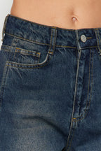 Koyu Mavi Yüksek Bel Geniş Paça Wide Leg Jeans %100 Pamuk Non-Stretch TWOAW24JE00313
