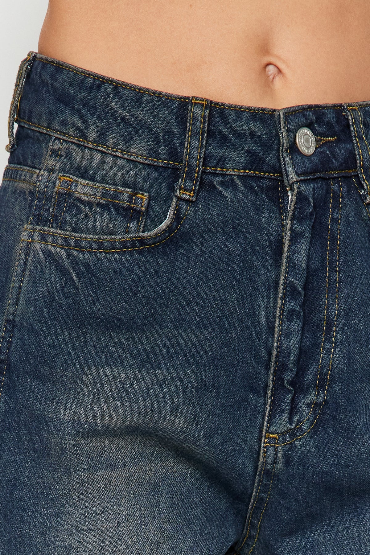 Koyu Mavi Yüksek Bel Geniş Paça Wide Leg Jeans %100 Pamuk Non-Stretch TWOAW24JE00313