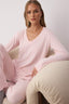 Pembe V Yaka Yumuşak Tuşe Fırçalı Kışlık Fitilli Örme Pijama Takımı THMAW26PT00074