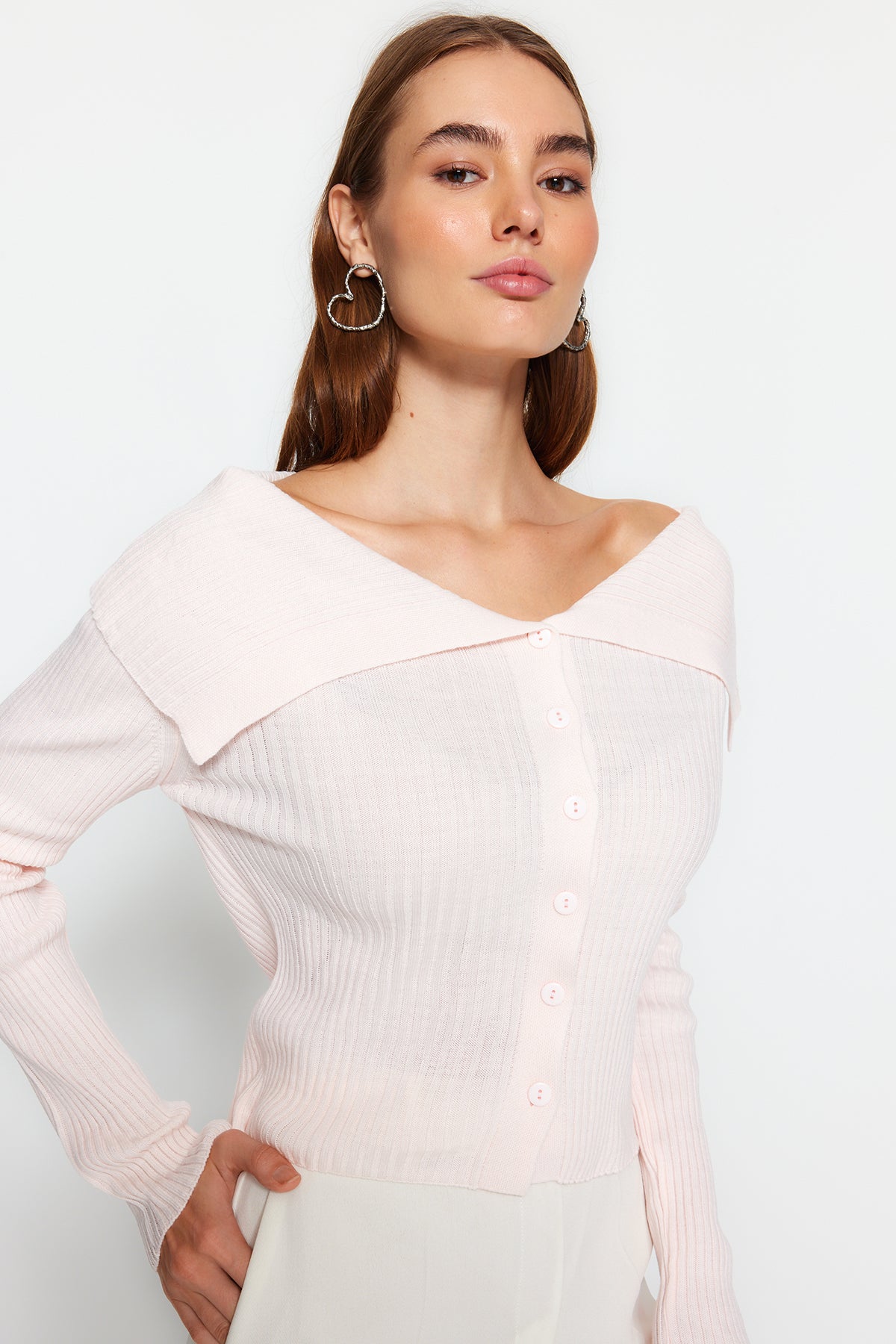 Trendyolmilla Fuşya Devrik Yaka Triko Hırka TWOAW24HI00284