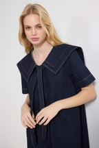 Mavi Bebe Yaka Detaylı %100 Pamuk Mini Denim Elbise TWOSS26EL00041