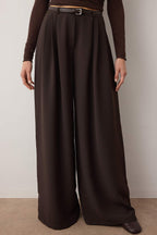 Trendyolmilla Siyah Kemerli Pilili Wide Leg/Extra Geniş Paça Dokuma Palazzo Pantolon TWOAW25PL00032