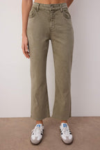 Haki Yüksek Bel Comfort/Esnek İspanyol Paça Crop Flare Jeans TWOAW26JE00111