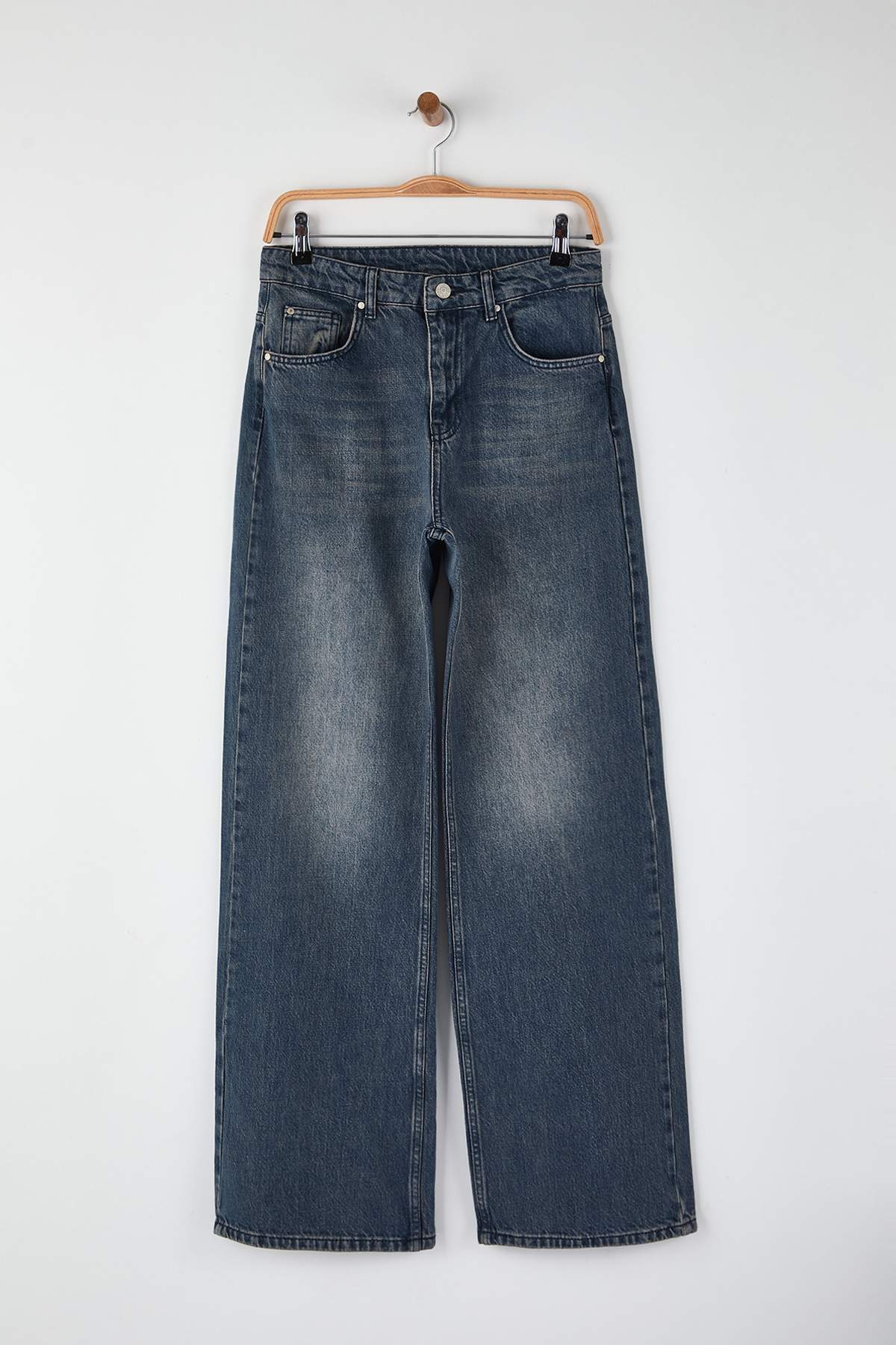 Trendyolmilla Koyu Mavi Yüksek Bel Geniş Paça Wide Leg Jeans TWOAW26JE00119