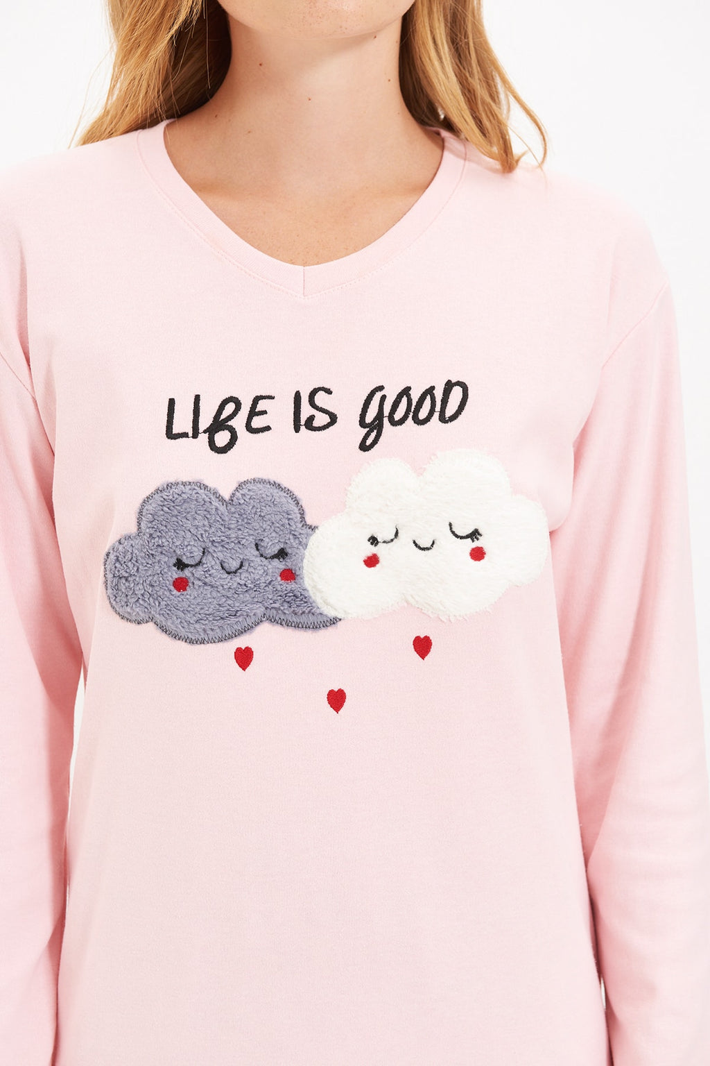 Somon Pamuklu Nakışlı Örme Pijama Takımı THMAW21PT0646