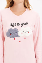 Somon Pamuklu Nakışlı Örme Pijama Takımı THMAW21PT0646