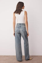 Trendyolmilla Koyu Mavi Yüksek Bel Paçası Kesikli Geniş Paça Wide Leg Jeans TWOAW26JE00089