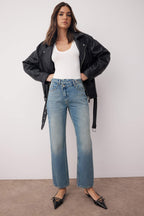 Trendyolmilla Antrasit Yüksek Bel Asimetrik Kapama Bel Detaylı Straight/Düz Kesim/Boru Paça Jeans TWOAW26JE00132