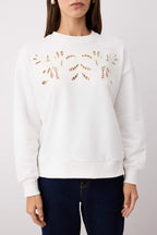 Ekru Nakışlı Regular/Normal Kalıp Örme Sweatshirt TWOAW26SW00011
