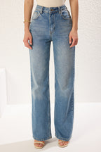 Trendyolmilla Gece Mavisi Yüksek Bel Wide Leg Jeans TWOSS25JE00172