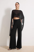 Siyah Asimetrik Kesim Astarsız Şifon Pelerin Party Bluz TPRSS26BZ00055