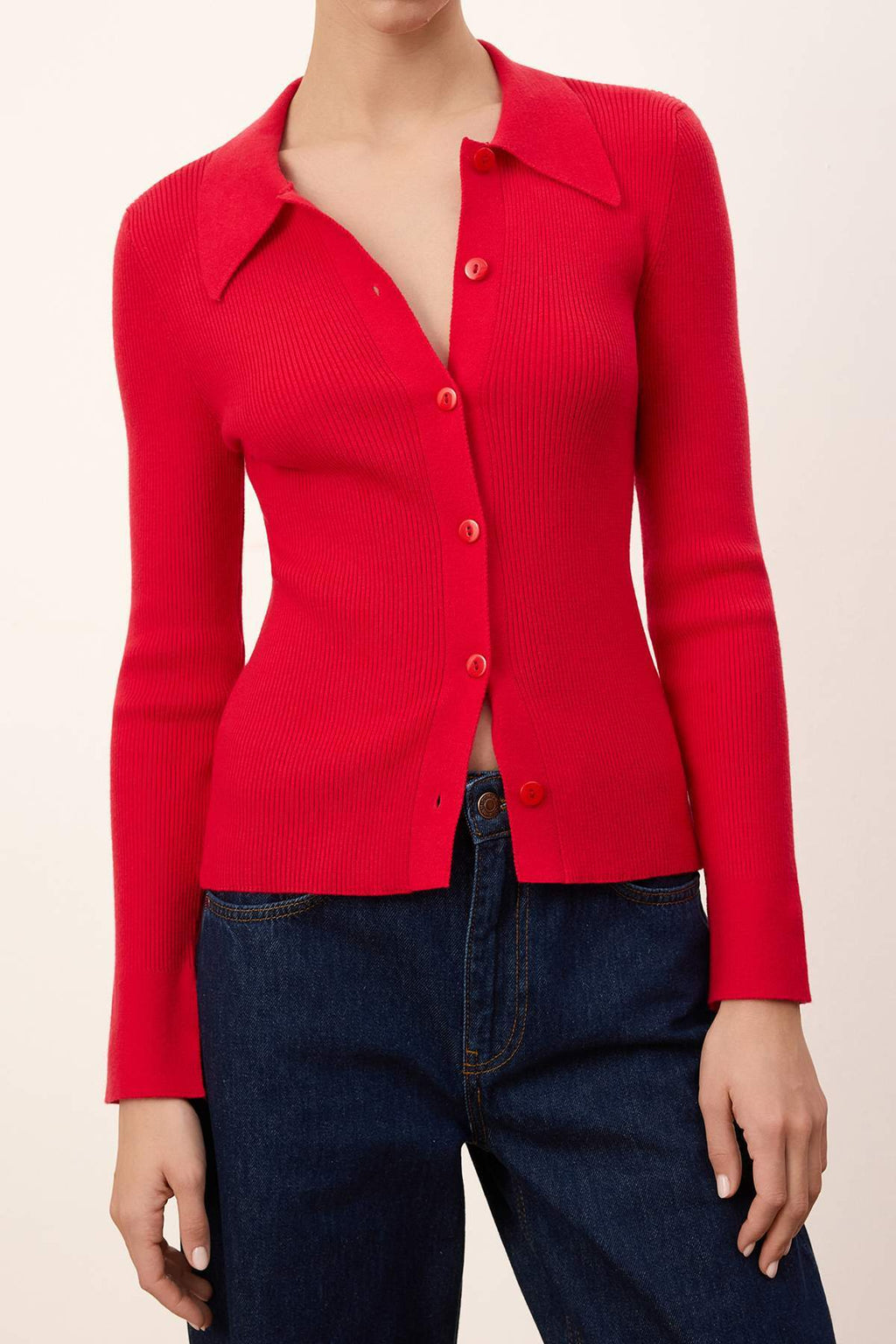 Trendyolmilla Wardrobe Essentials Kırmızı Premium İplik Polo Yaka Triko Hırka | TWOAW26HI00225
