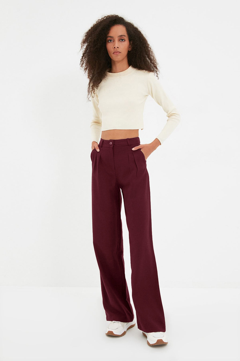 Trendyolmilla Vizon Wide Leg/Geniş Paça Pilili Dokuma Pantolon TWOAW22PL0475