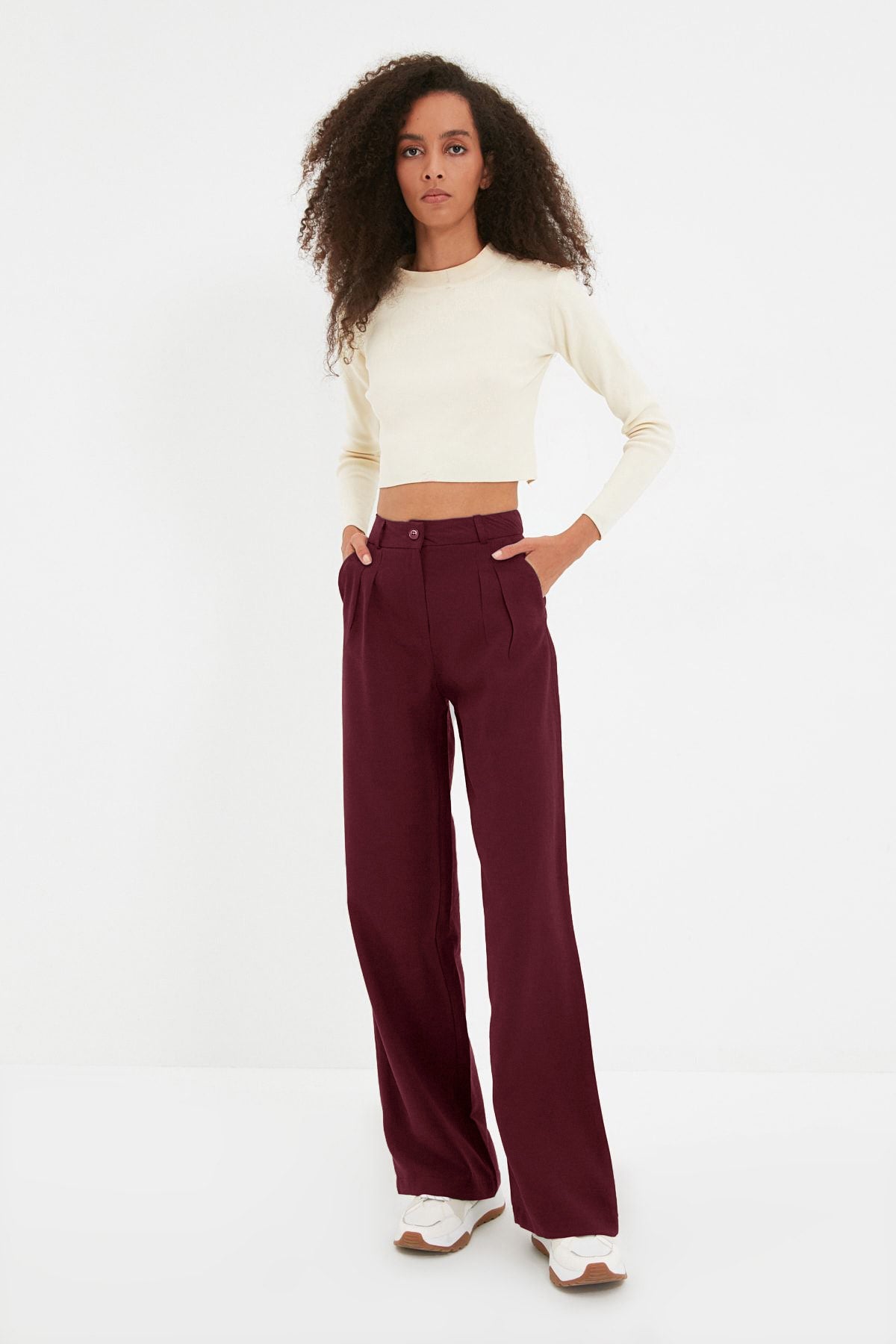 Trendyolmilla Vizon Wide Leg/Geniş Paça Pilili Dokuma Pantolon TWOAW22PL0475