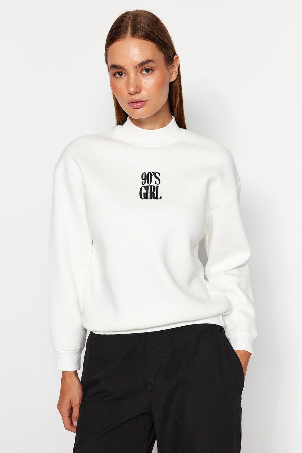 Beyaz Örme Sweatshirt