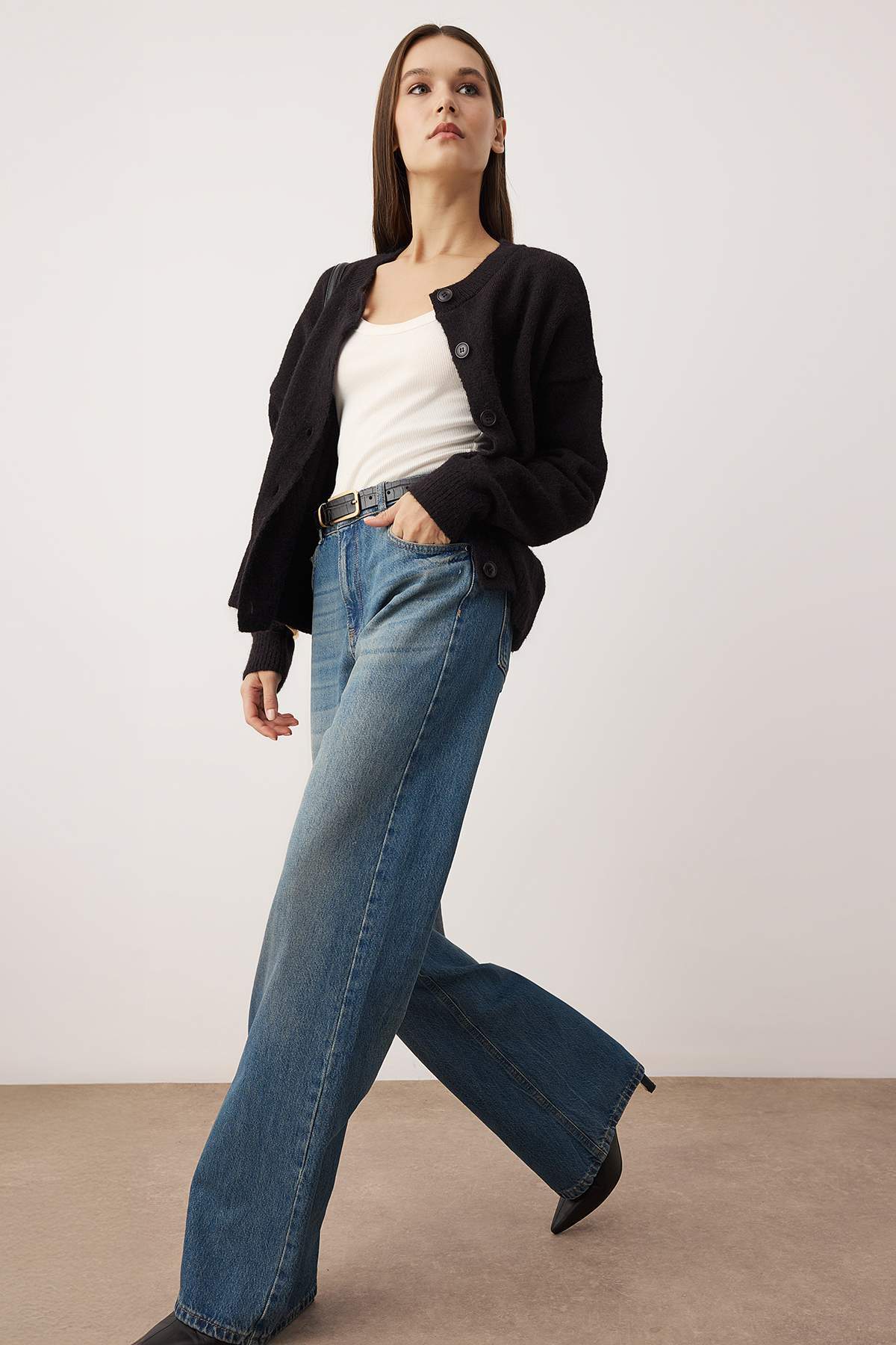 Trendyolmilla Gri  Yüksek Bel Wide Leg Jeans TWOAW26JE00007