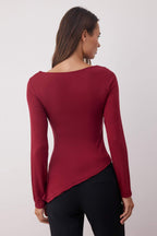 Trendyolmilla Bordo Viskon/Yumuşak Kumaşlı Asimetrik Esnek Örme Bluz TWOAW25BZ00233
