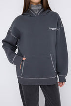 Teen Antrasit Baskılı Yıkamalı Overszie/Geniş Kalıp Kapüşonlu Örme Sweatshirt TWOAW26SW00173