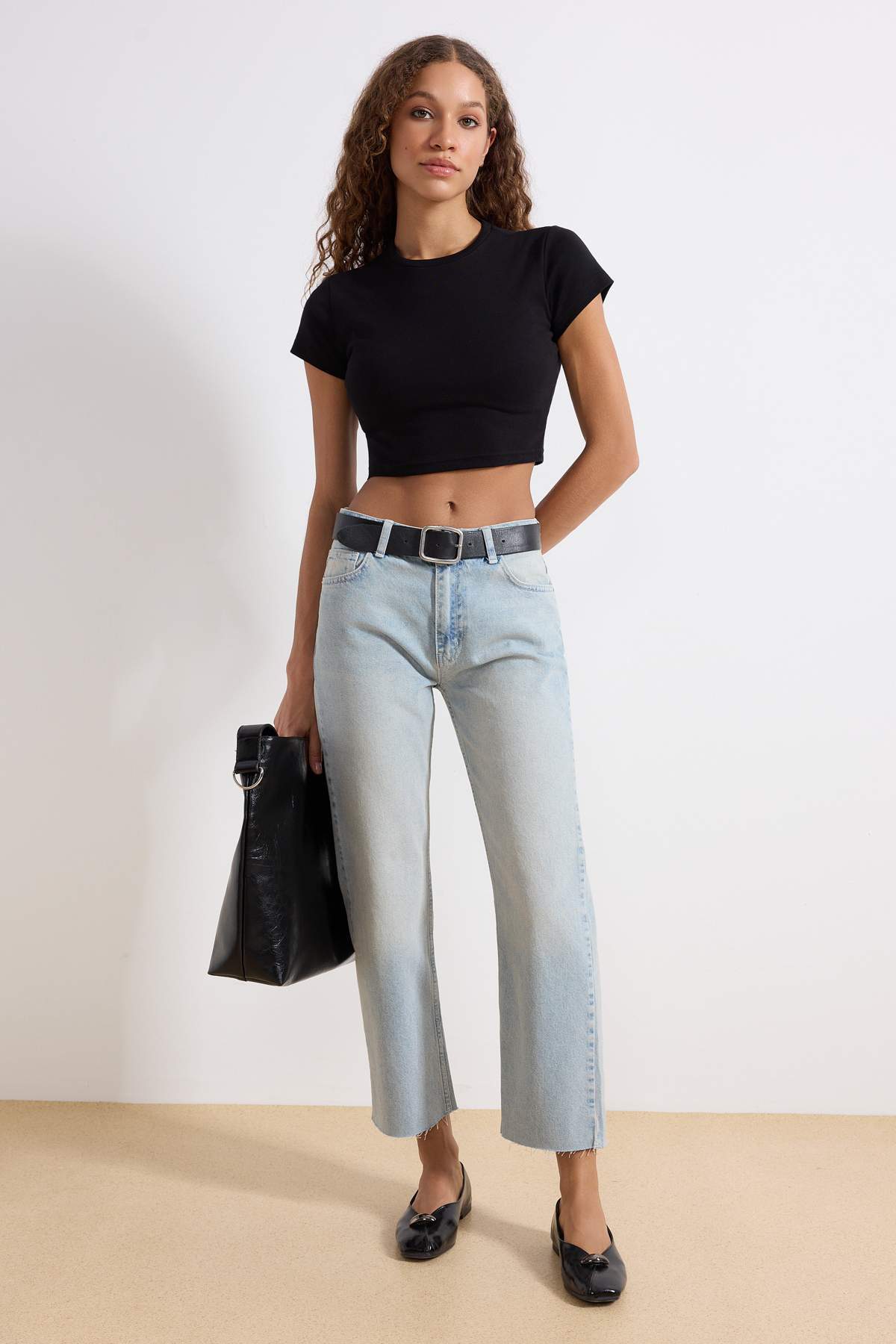 Trendyolmilla Haki Paçası Kesikli Yüksek Bel Straight Jeans TWOAW25JE00307