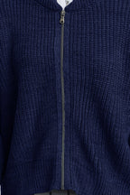 Trendyolmilla Indigo Geniş Kalıp Bomber Yaka Fermuarlı Triko Hırka TWOAW24HI00153