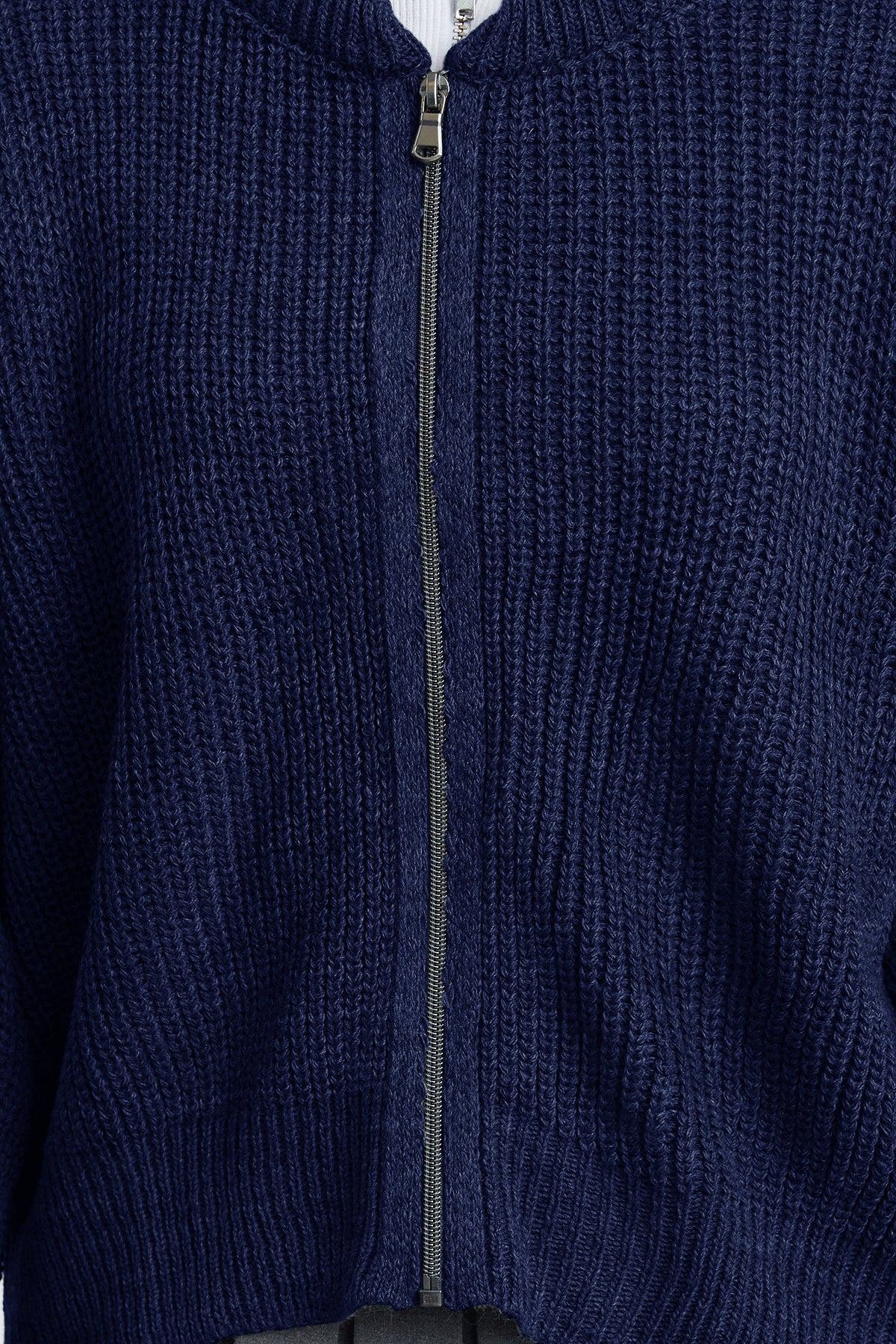 Trendyolmilla Indigo Geniş Kalıp Bomber Yaka Fermuarlı Triko Hırka TWOAW24HI00153