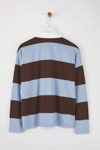 Trendyolmilla Bordo Çizgili Polo Yaka Oversize/Geniş Kalıp Örme Sweatshirt TWOAW26SW00051