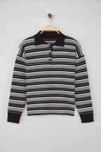 Wardrobe Essentials Siyah Premium/Özel İplik Polo Yaka Triko Kazak | TWOAW26KZ00060