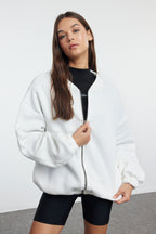 Trendyolmilla Teen Koyu Bordo Fermuarlı Oversize/Geniş Kalıp Kalın İçi Polarlı Örme Sweatshirt TWOAW25SW00122
