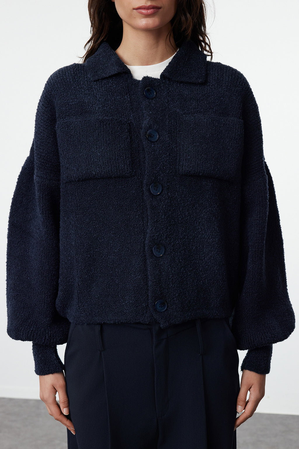 Trendyolmilla Bordo Yumuşak Dokulu Mont Görünümlü Triko Hırka TWOAW25HI00162