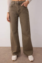 Haki Yüksek Bel Vintage Yıkama Geniş Paça Wide Leg %100 Pamuk Non-Stretch Jeans TWOAW26JE00126