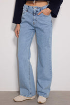 Trendyolmilla Koyu Mavi Bel Detaylı Yüksek Bel Wide Leg Jeans TWOSS21JE0385