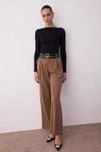 Vizon Çift Kemer Detaylı Wide Leg/Geniş Paça Pantolon TWOAW26PL00013