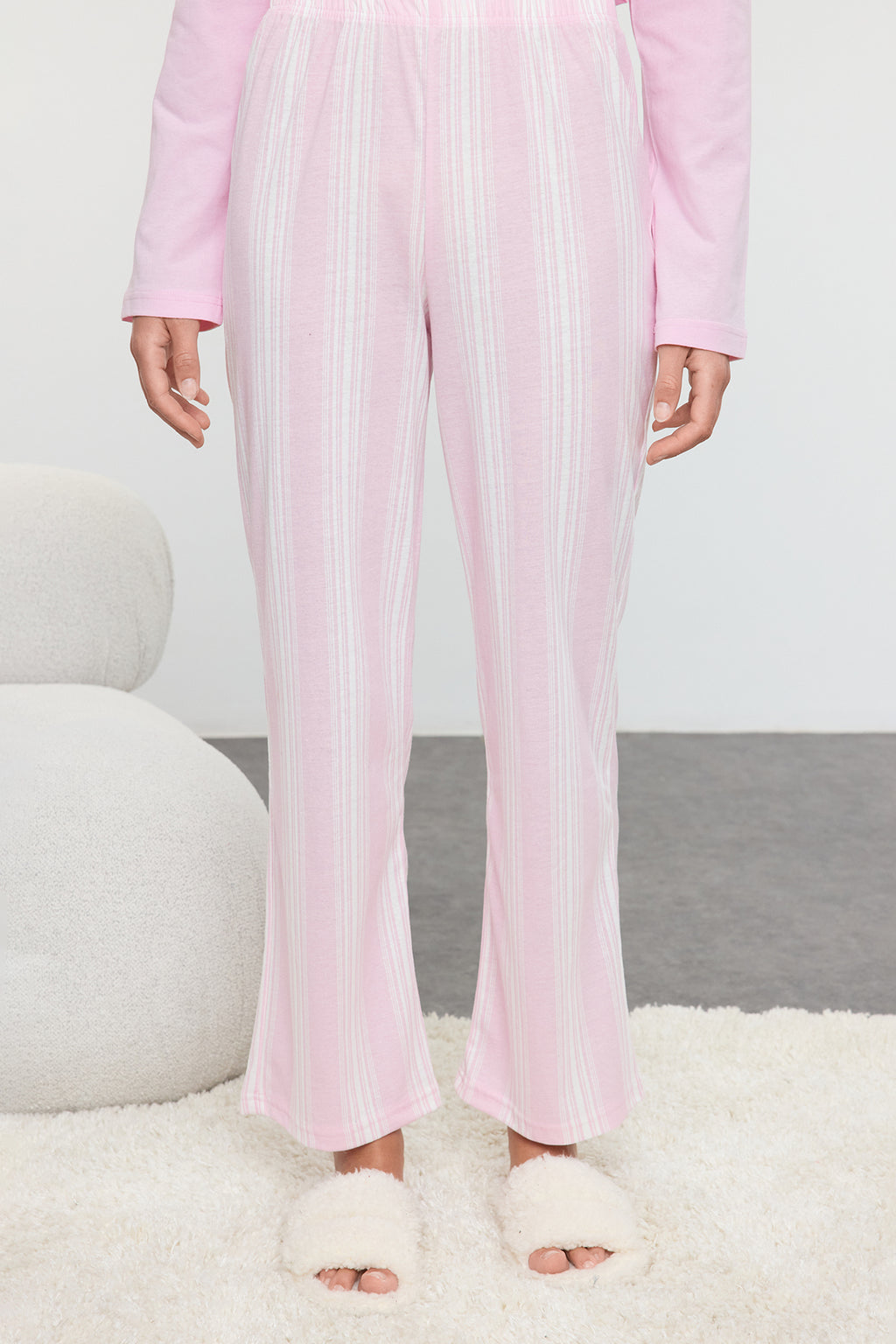 Trendyolmilla Antrasit Pamuklu Çizgili Örme Pijama Takımı THMAW25PT00188