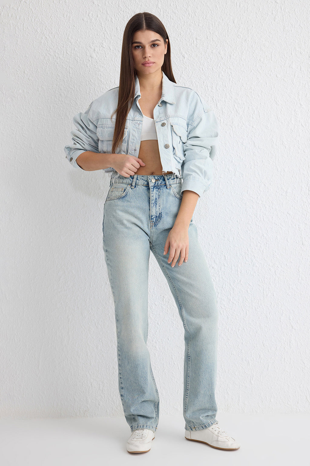 Açık Mavi Yüksek Bel Straight Düz Kesim %100 Pamuk Non-Stretch Jeans TWOSS25JE00084