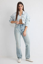 Açık Mavi Yüksek Bel Straight Düz Kesim %100 Pamuk Non-Stretch Jeans TWOSS25JE00084