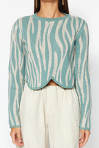 Mint Crop Zebra Desenli Renk Bloklu Triko Kazak TWOAW24KZ00694