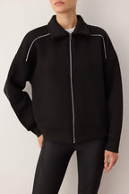 Siyah Oversize/Geniş Kalıp Fermuarlı Biye Detaylı Örme Sweatshirt TWOAW26SW00147
