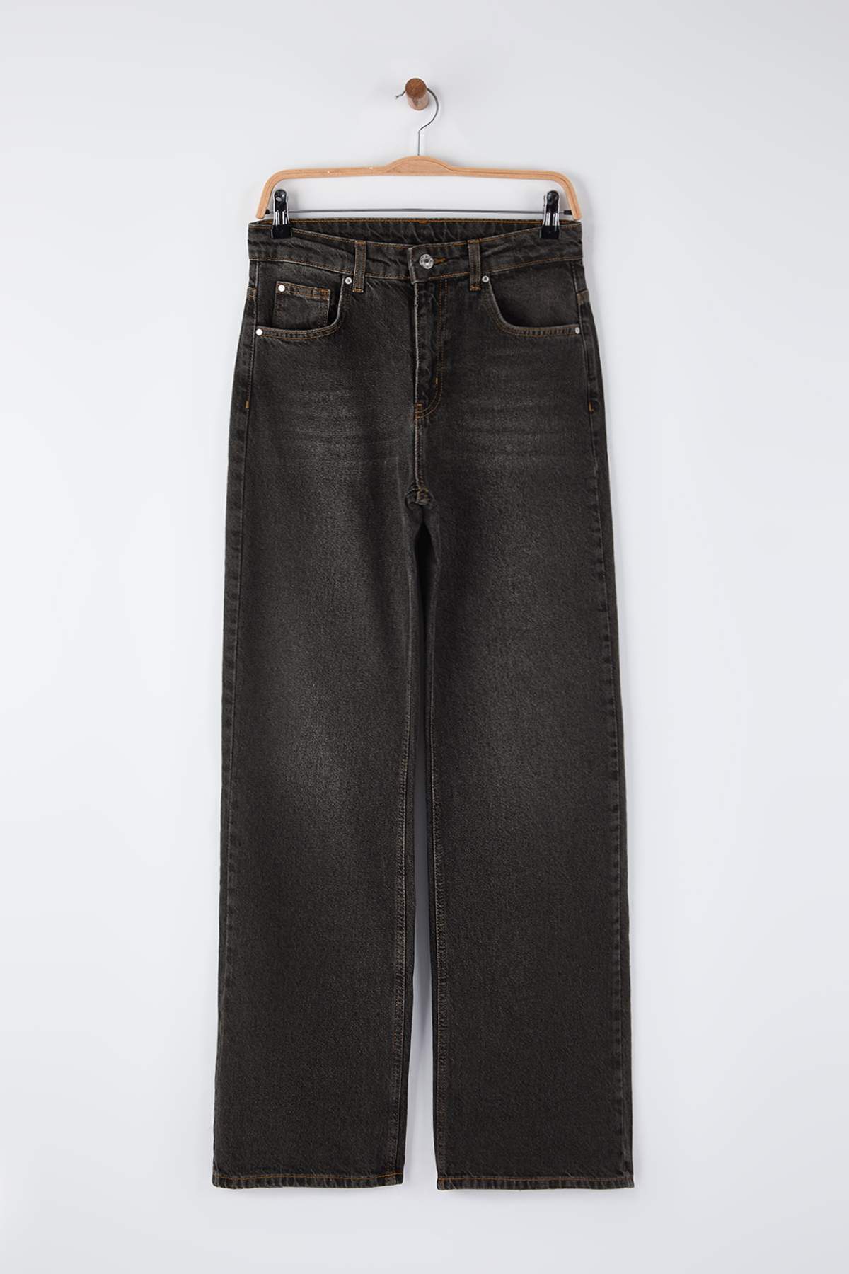 Trendyolmilla Antrasit Yüksek Bel Vintage Yıkama Geniş Paça Wide Leg Jeans TWOAW26JE00124