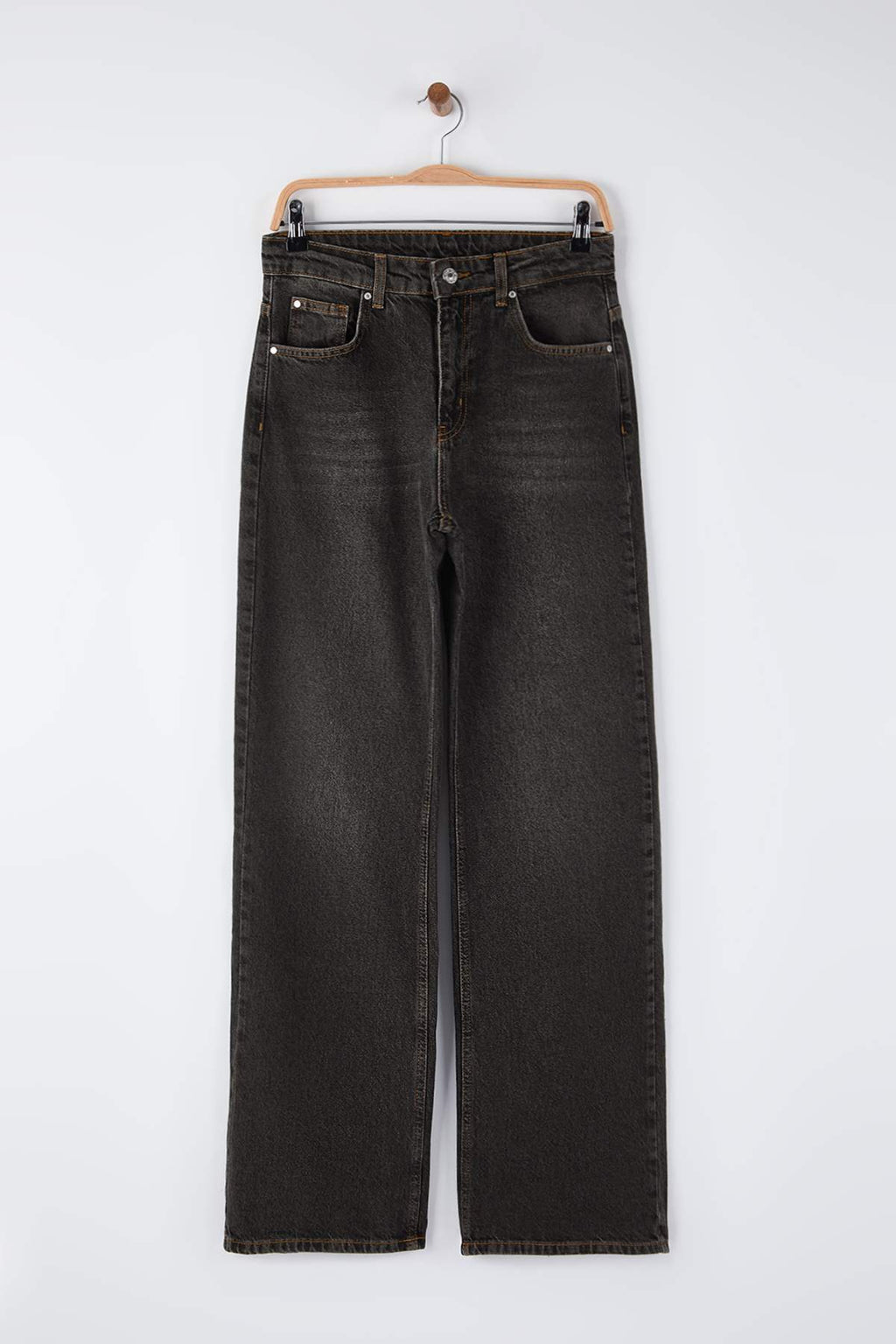 Trendyolmilla Antrasit Yüksek Bel Vintage Yıkama Geniş Paça Wide Leg Jeans TWOAW26JE00124
