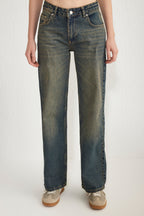 Koyu Mavi Premium Vintage Yıkama Efektli Düşük Bel Wide Leg Jeans TWOSS25JE00083