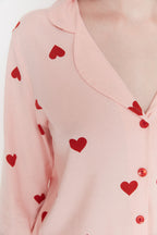 Trendyolmilla Kırmızı %100 Pamuklu Kalpli Örme Pijama Takımı THMAW21PT0548