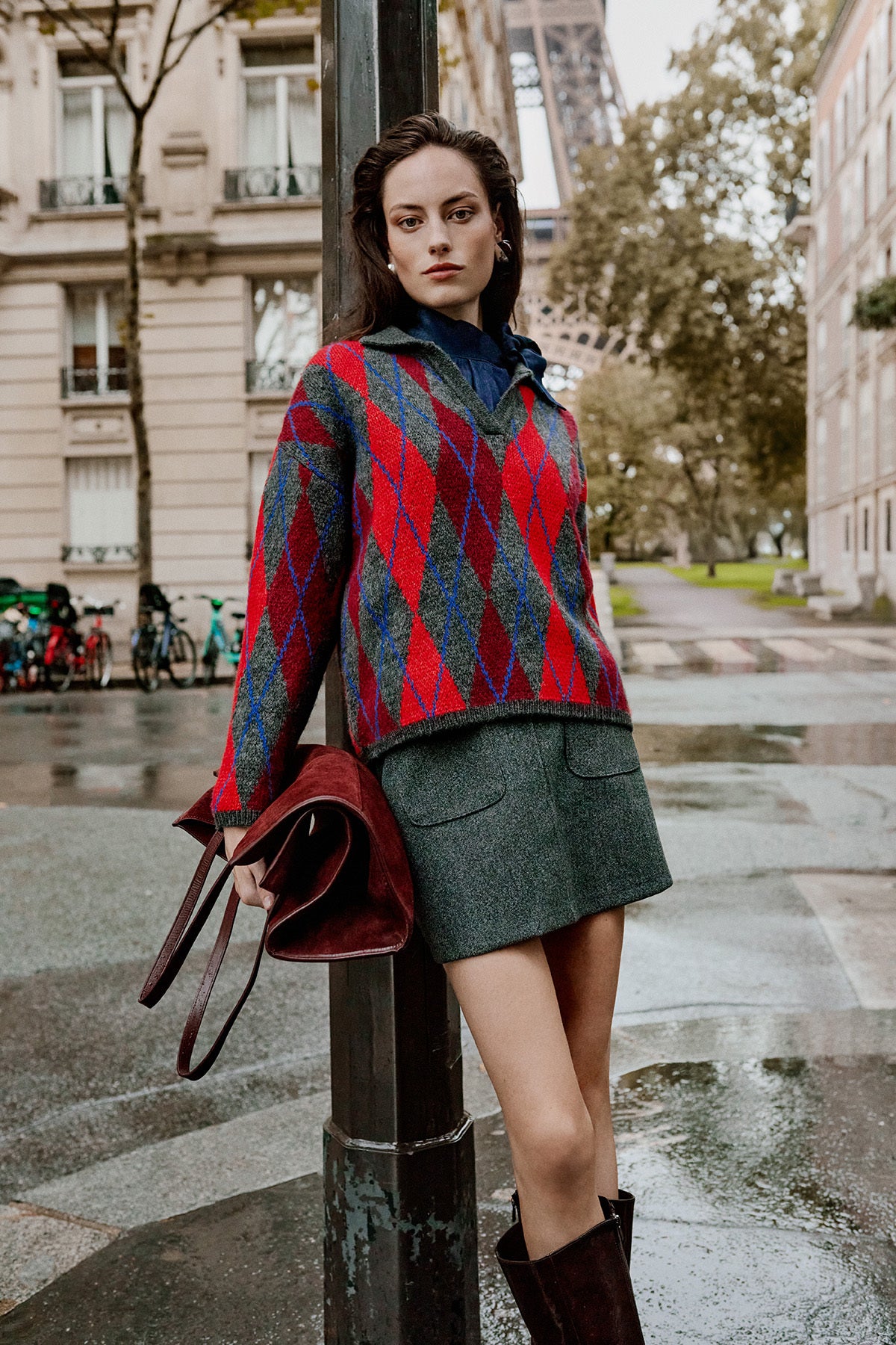 Antrasit Baklava/Ekose Desenli Polo Yaka Triko Kazak TWOAW26KZ00231 Main image