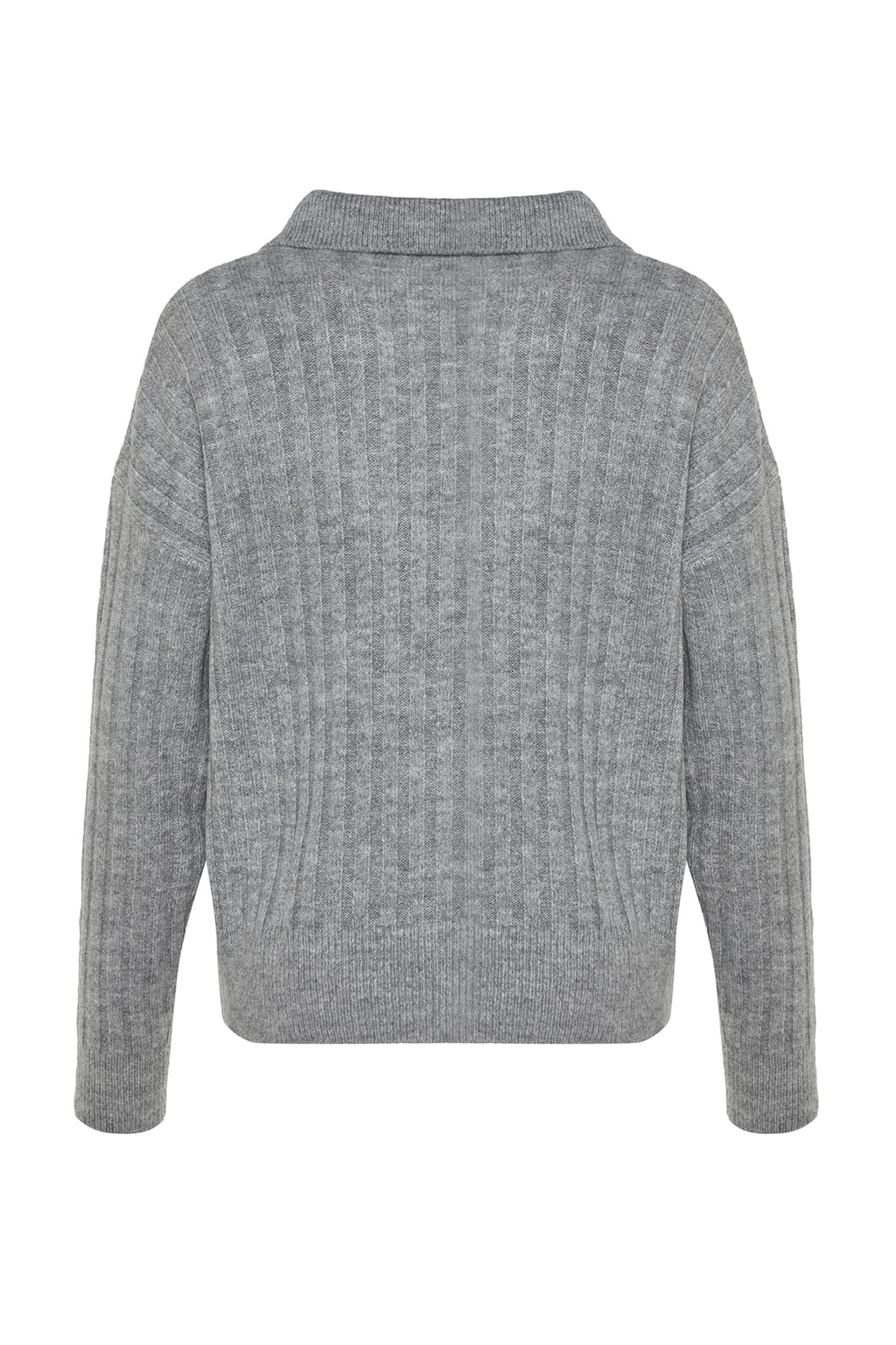 Trendyolmilla Gri Yumuşak Dokulu Polo Yaka Triko Kazak TWOAW24KZ00678