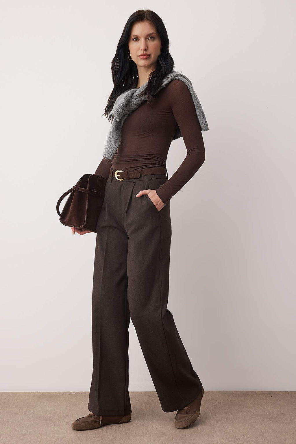 Trendyolmilla Kahvereng Kalın Tuşeli Wideleg Geniş Paça Dokuma Pantolon TWOAW26PL00160