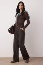 Trendyolmilla Kahvereng Kalın Tuşeli Wideleg Geniş Paça Dokuma Pantolon TWOAW26PL00160