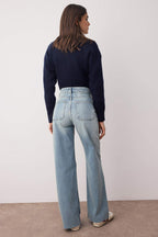 Trendyolmilla Koyu Mavi Paça Kesikli Ekstra Yüksek Bel Geniş Paça Wide Leg Jeans TWOAW26JE00080