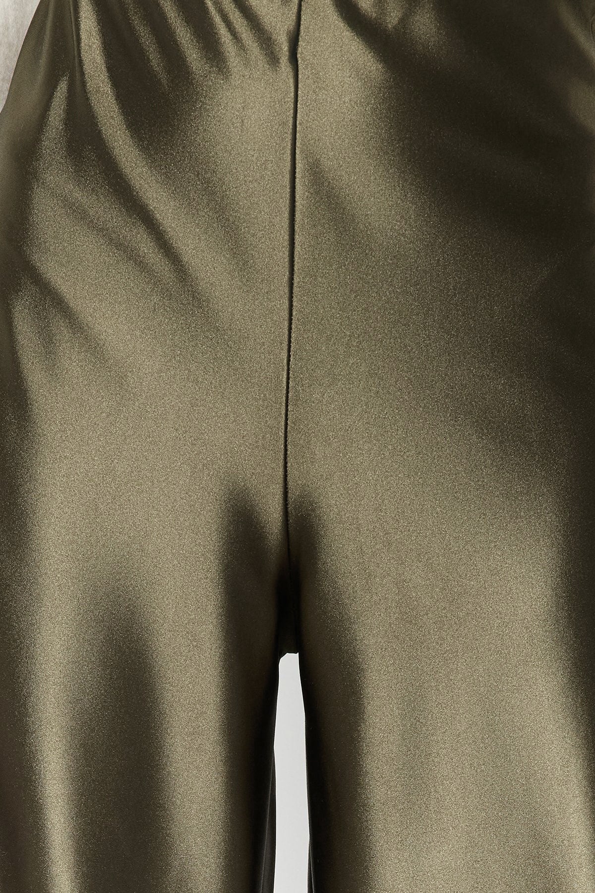 Haki Premium Saten Wideleg/Geniş Paça Örme Pantolon TWOAW24PL00064
