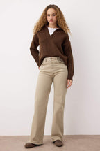Trendyolmilla Çok Renkli Leopar Desenli Kahverengi Yüksek Bel Orta Esnek Wide Leg Jeans TWOAW25JE00309