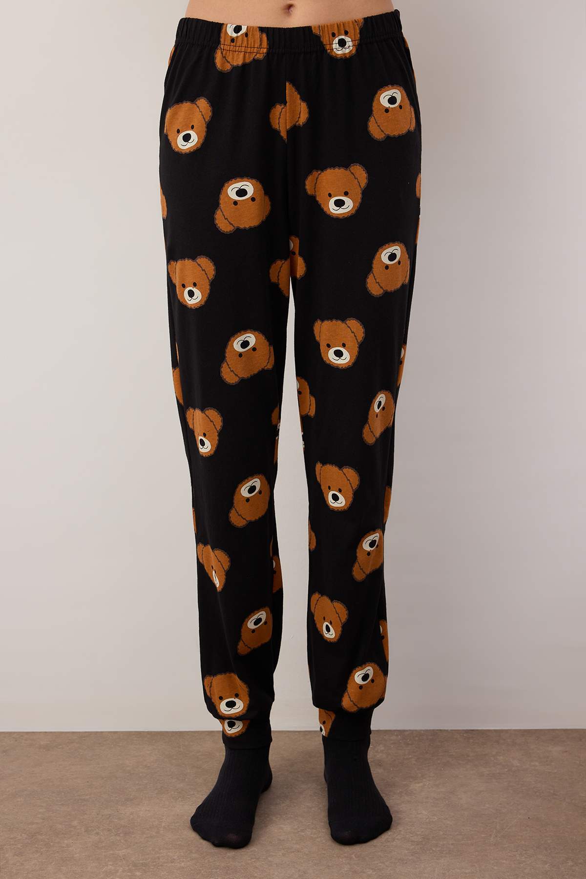 Trendyolmilla Haki %100 Pamuklu Ayıcıklı Desenli Örme Pijama Takımı THMAW23PT00514